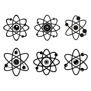 Atom sembolleri yerleştirildi. Atomik yapı simgeleri. Bilim ve teknoloji. Vektör çizimleri. EPS 10.