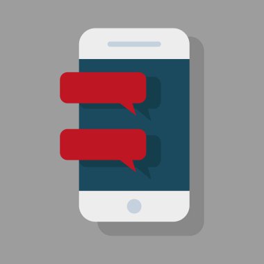 Sohbet baloncuklu akıllı telefon. Cep telefonu mesajlaşma konsepti. Vektör iletişim çizimi. EPS 10.