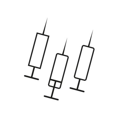 Şırınga simgeleri hazır. Tıbbi iğneler. Vektör çizimi. Siyah ve beyaz. EPS 10.