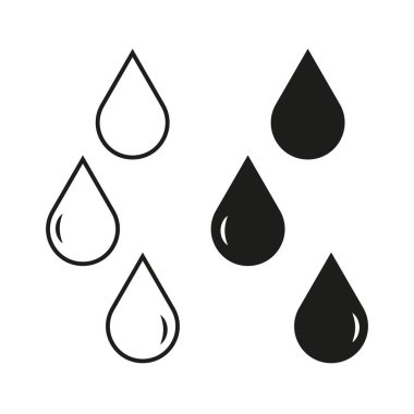 Su damlası koleksiyonu. Siyah ve beyaz sıvı semboller. Vektör hidrasyon elemanları. Basit damlacık simgeleri. EPS 10.