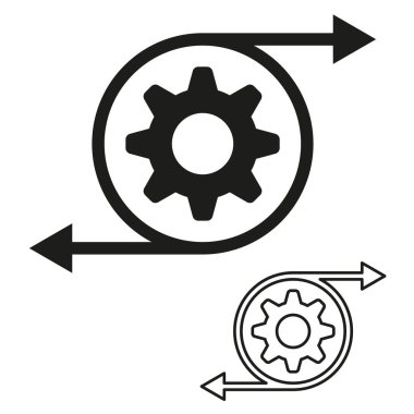 Vites döndürme simgesi. Oklar vitese takılsın. Siyah ve beyaz. Vektör çizimi. EPS 10.
