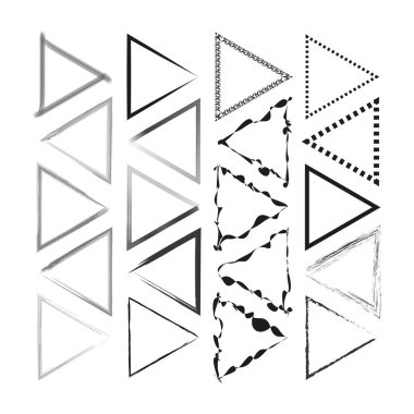 Üçgen tasarım elemanları vektörü koleksiyonu. Çeşitli üçgen kalıplar ve dokular ayarlandı. Geometrik sanat tasarımı. EPS 10.