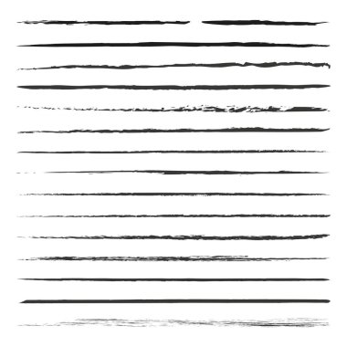 Grunge fırça darbeleri. Siyah mürekkep çizgileri. Sert vektör dokusu. Soyut elementler. EPS 10.