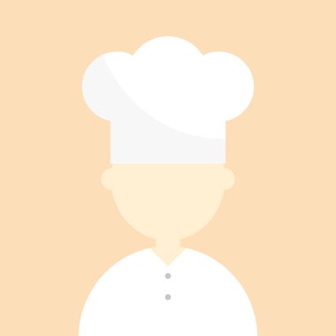 Şef ikonu. Düz vektör tasarımı. Beyaz şapka illüstrasyonu. Minimalist avatar silueti. EPS 10.