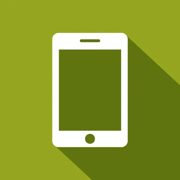Akıllı telefon ikon vektörü. Beyaz mobil cihaz. Yeşil fon gölgesi. Modern iletişim sembolü. EPS 10.