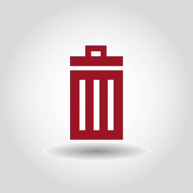 Çöp kutusu simgesi. Kırmızı çöp kutusu sembolü. Vektör çizimi. Gri arka plan. EPS 10.