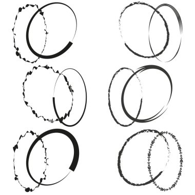 Siyah beyaz dekoratif dairesel çerçeveler. Soyut ve sanatsal tasarım. EPS 10.