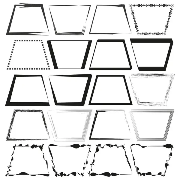 Dekoratif trapezoid çerçeveler. Siyah ve beyaz. Vektör sınırları ayarlandı. Sanatsal tasarımlar. EPS 10.