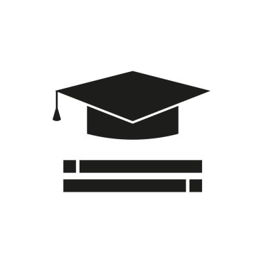 Mezuniyet şapkası ikonu. Sembolün altındaki kitaplar. Eğitim vektörü grafiği. Siyah ve beyaz stili. EPS 10.