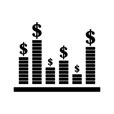 Finansal bar çizelgesi. Yığınla bozuk para grafiği. Dolar işareti sembolleri. Ekonomik büyüme çizelgesi. EPS 10.