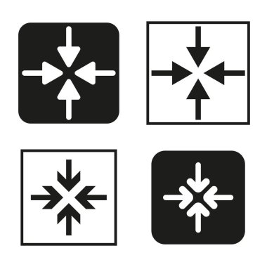 Oklar merkezi gösteriyor. Siyah beyaz ikonlar. Geometrik vektör şekilleri. Yönsel semboller. EPS 10.