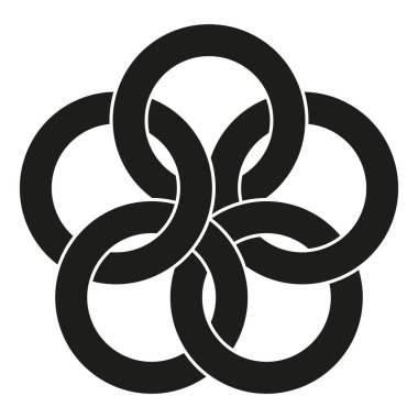 Birbirine kenetlenmiş daireler. Siyah geometrik tasarım. Soyut düğüm sembolü. Vektör çizimi. EPS 10.