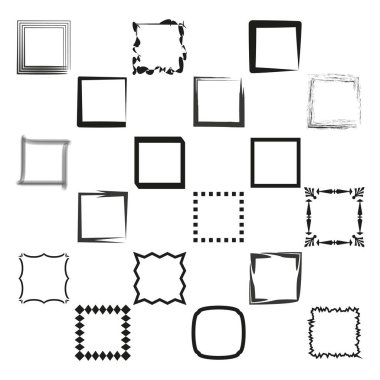 Dekoratif kare çerçeveler. Çeşitli sınır tasarımları. Siyah ve beyaz stili. Çok yönlü vektör seti. EPS 10.