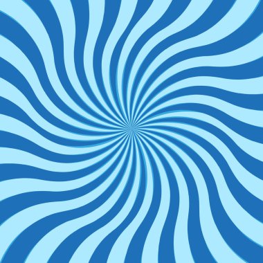 Dalgalı güneş patlaması vektörü. Mavi girdaplı arka plan. Çizgili radyal desen. Dinamik soyut tasarım. EPS 10.