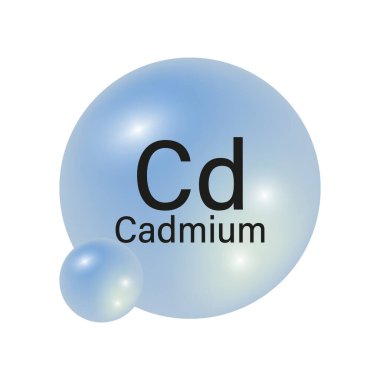 Cadmium Cd simgesi. Mavi parlak küre. Kimyasal element vektörü. Temiz periyodik tablo. EPS 10.