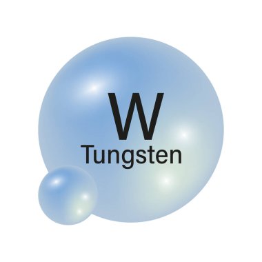 Tungsten element sembolü. Parlak mavi küreler. Kimyasal element simgesi. Vektör çizimi. EPS 10.