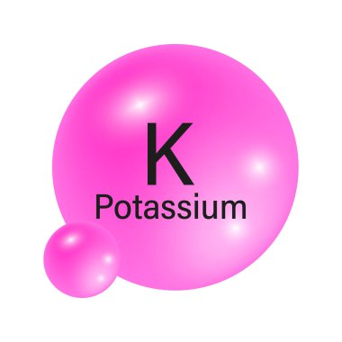 Potasyum element simgesi. Pembe eğimli küre. Atomik sembol K. Vektör çizimi. EPS 10.