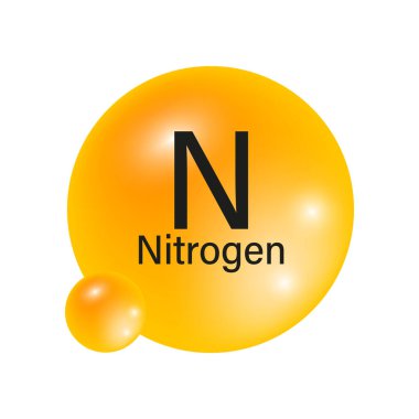 Nitrojen N simgesi. Sarı parlak bir küre. Kimyasal element vektörü. Temiz periyodik tablo. EPS 10.