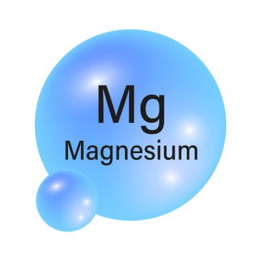 Magnezyum element simgesi. Mavi eğimli küreler. Vektör kimya sembolü. Parlak yansıtıcı tasarım. EPS 10.