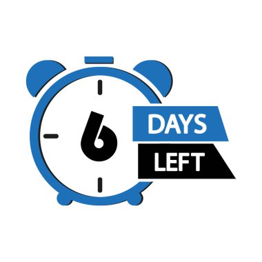 Geri sayım simgesi. Altı gün kaldı. Zaman yönetimi sembolü. Vektör çizimi. EPS 10.