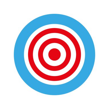 Hedef simgesi. Tam isabet. Mavi dairesel kenar. Vektör düz tasarım. EPS 10.