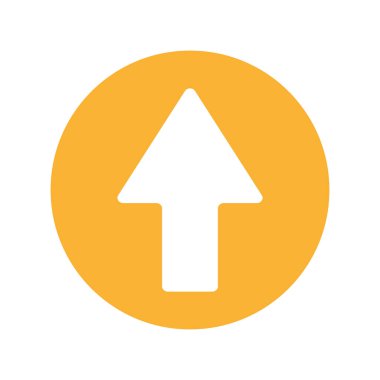 Yukarı ok simgesi. Sarı daire arka planı. Navigasyon vektörü. Basit, temiz bir tasarım. EPS 10.