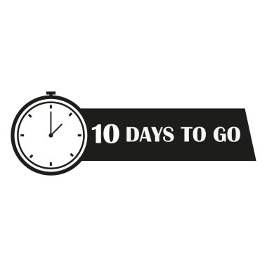 Saatle birlikte geri sayım. 10 gün kaldı. Siyah beyaz tasarım. Vektör çizimi. EPS 10.