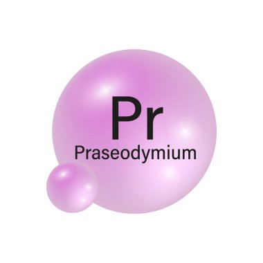 Praseodymium element symbol. Purple spherical representation. Chemical Pr icon. Scientific vector illustration. EPS 10. clipart