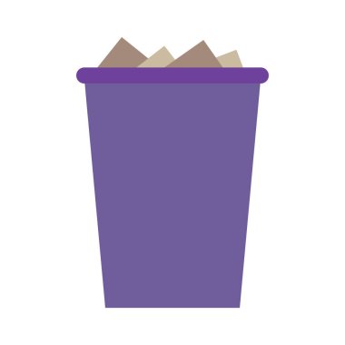 Çöp kutusu simgesi. Mor atık kutusu. Tam çöp sepeti. Vektör çizimi. EPS 10.