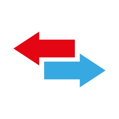 Kırmızı ve mavi oklar. Karşıt yön simgeleri. Basit vektör çizimi. Düz grafik sembolü. EPS 10.