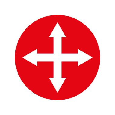 Kırmızı yönlü ok simgesi. Basit oklar şeklinde. Parlak kırmızı vektör. Dört yön sembolü. EPS 10.