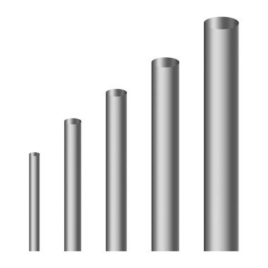 Metal borular çizimi. Gradyan gümüş silindirler. Endüstriyel vektör tasarımı Beş çelik tüp. EPS 10.