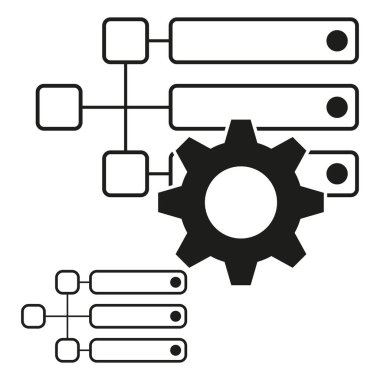 Teçhizatlı akış şeması. Siyah ve beyaz. İşlem ve yapı. Vektör grafik. EPS 10.
