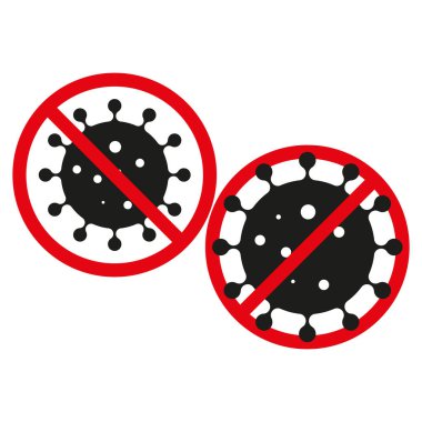 Virüs simgesi yok. Vektör yasağı işaretleri. Siyah virüs sembolleri. Kırmızı daireler. EPS 10.