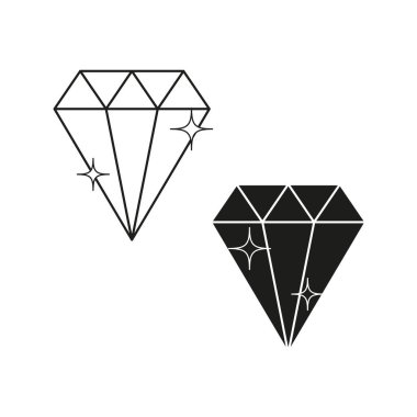 Elmas simgesi çizimi. İki vektör elmas. Siyah ve beyaz. Parlak değerli taşlar. EPS 10.
