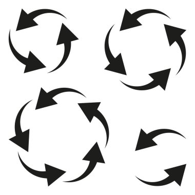 Dairesel ok simgeleri. Siyah oklar. Döndürme ve geri dönüşüm sembolleri. Vektör çizimi. EPS 10.