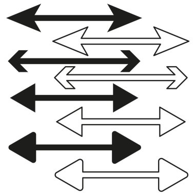 Farklı ok şekilleri. Yönlü ok simgeleri. Vektör hattı sanatı. Siyah beyaz tasarım. EPS 10.