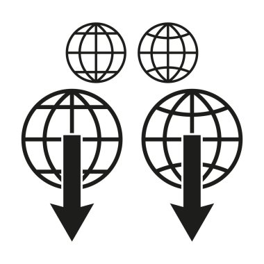 Küre ve ok simgelerini indir. Siyah siluetler. Basit internet sembolleri. Vektör çizimi. EPS 10.