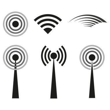 Wi-Fi sinyal simgeleri. Kablosuz ağ vektörü. Siyah ve gri tasarım. İletişim teknolojisi sembolleri. EPS 10.