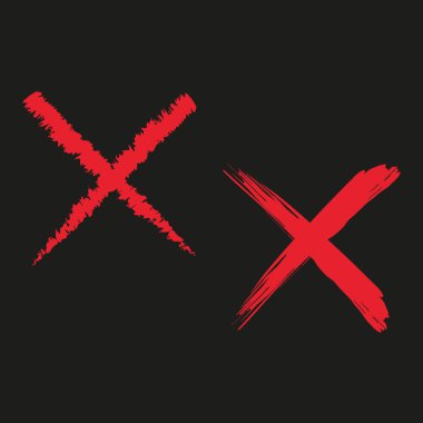 Kızıl haç simgeleri. Grunge fırça darbeleri. Siyah arkaplan vektörü. Kalın hata izleri. EPS 10.