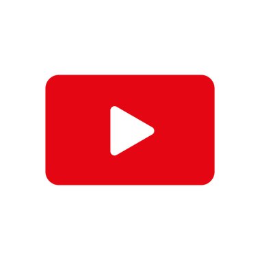 Çal düğmesi simgesi. Beyaz üçgenle kırmızı dikdörtgen. Video oynatma sembolü. EPS 10.