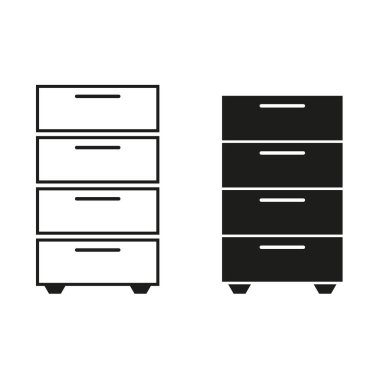 Çekmece simgeleri. Siyah ve beyaz. Basit mobilya şekilleri. Vektör grafik. EPS 10.