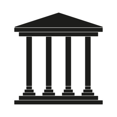 Klasik bina ikonu. Sütunları olan koyu siyah Yunan ya da Roma tapınağı. Minimalist vektör sanatı. EPS 10.