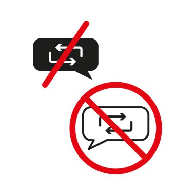 Sohbet ikonu yok. Yasak değişim sembolü. Kırmızı yasak işareti. Vektör çizimi. EPS 10.