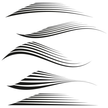 Eğimli hız çizgileri. Dinamik vektör çizgileri. Siyah beyaz tasarım. Soyut hareket elemanları. EPS 10.