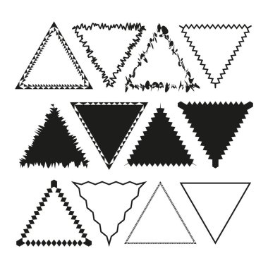 Soyut üçgen simgeleri. El çizimi çerçeveler. Siyah ve beyaz. Geometrik şekiller. EPS 10.