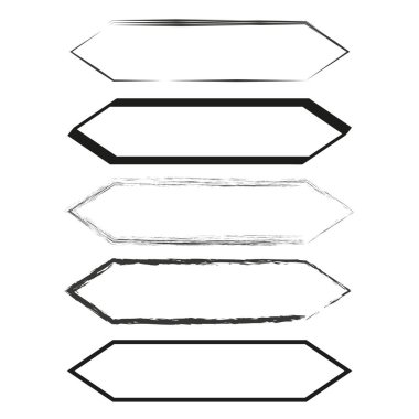 Altıgen çerçeve seti. Geometrik vektör şekilleri. Siyah beyaz tasarım. Soyut sınır çizgileri. EPS 10.