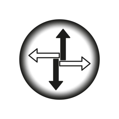 Yönlü ok simgesi. Dört yönlü sembol. Vektör yön göstergesi. Siyah beyaz tasarım. EPS 10.