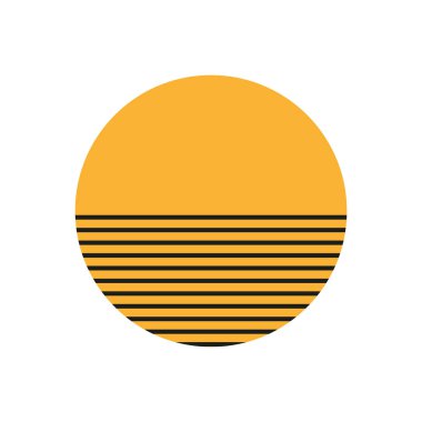 Minimalist güneş ikonu. Siyah çizgili turuncu daire. Soyut geometrik tasarım. Vektör çizimi. EPS 10.