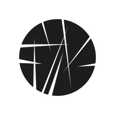 Soyut kırık çember. Geometrik vektör tasarımı. Siyah parçalanmış şekil. Dinamik çatlak çizgileri. EPS 10.